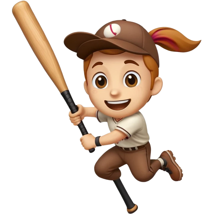 Baseball bat character with expressive eyes and a smile, jumping with excitement emoji