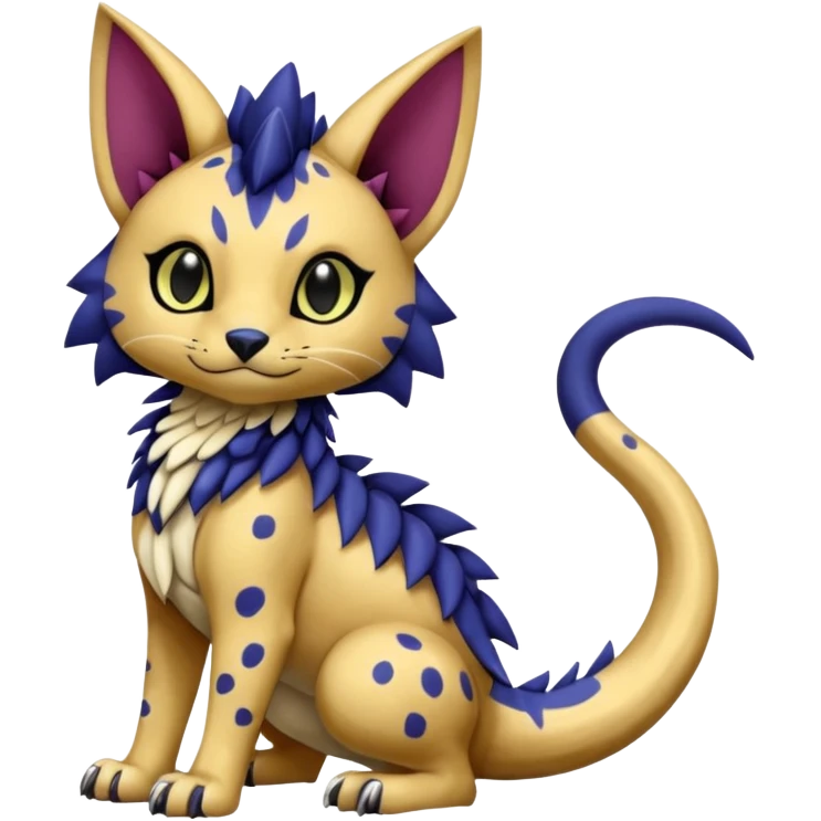 Egyptian furry cute realistic with black rosette-splotches, scaley Bastet-Liepard-Noibat-Gatomon-Garchomp-Digimon-Fakémon-Pokémon-creature (full body) emoji