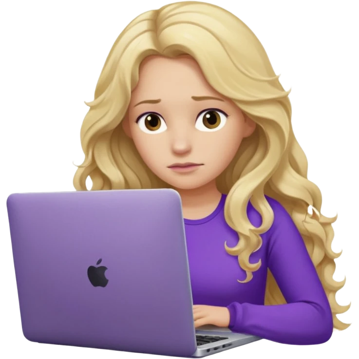 lady with long blonde wavy hair, purple top throwing her with a laptop looking tired emoji