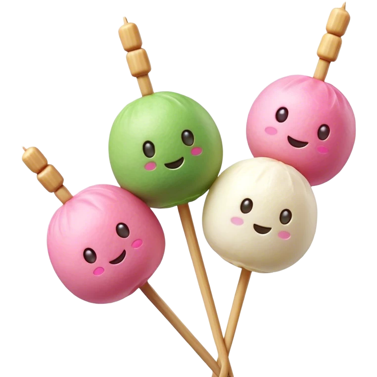 Dango Cinematic Realistic Dango Dessert Emoji, depicted as a skewer holding three colorful rice dumpling balls in different hues, rendered with delicate textures and soft, inviting lighting. emoji