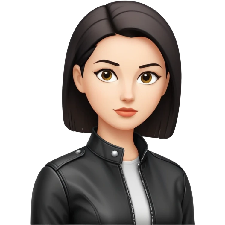 woman with oval-shaped flat-top head wearing a tight-fitting elbow-length black leather jacket emoji