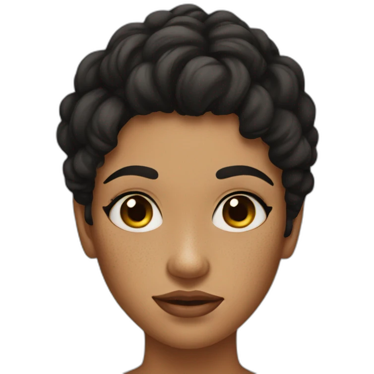 young woman black mid hair, freckles and tired emoji