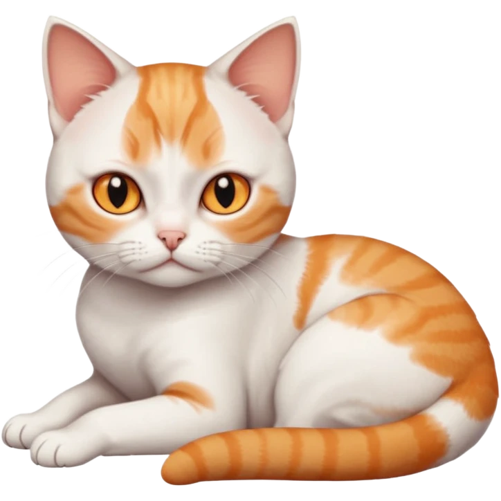 full body frowning tiny short hair ginger and white cat with orange eyes lying down emoji