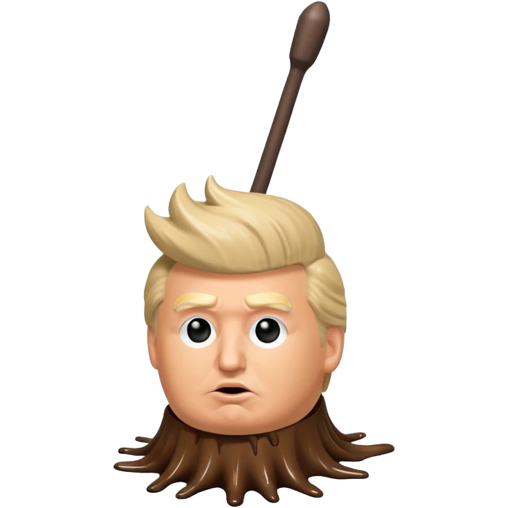 a donald trump shaped toilet brush with shit stains emoji