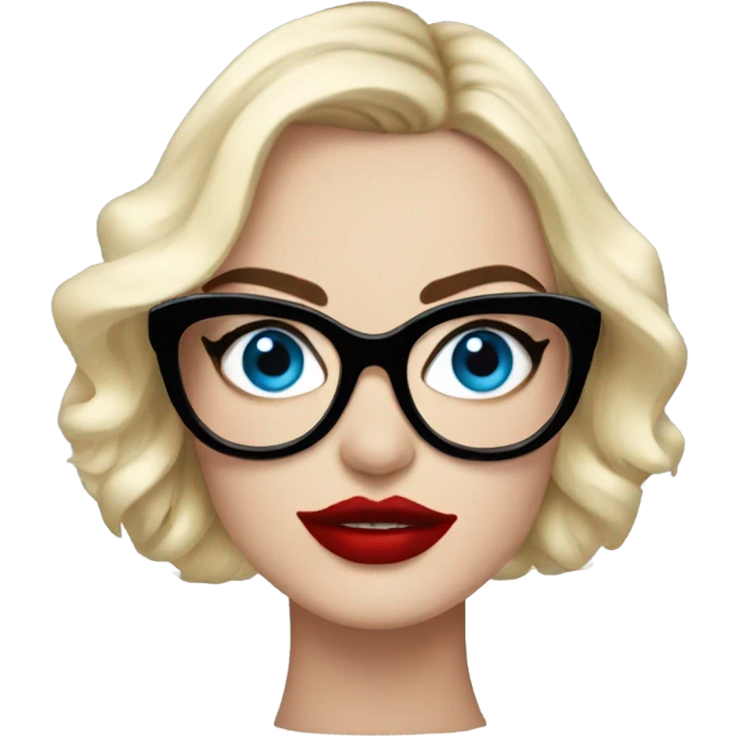 Cartoon style Margot Robbie, bright blue eyes, red kisses, wearing black glasses  emoji