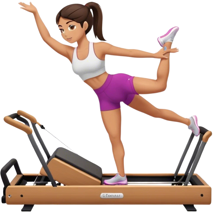 brunette in short, doing reformer pilates emoji