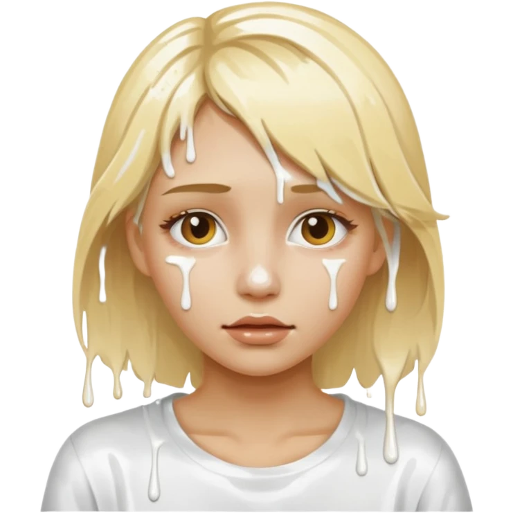Blonde girl emoji with white paint all over its face dripping  emoji