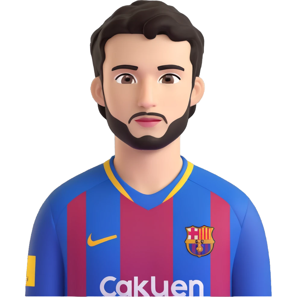 young male footballer inspired by Lamine Yamal, youthful face, short curly black hair, brown eyes, subtle confident expression, wearing FC Barcelona home kit with blue and red stripes and club logo visible on chest, smooth shading, slightly oversized eyes, clean facial hair emoji