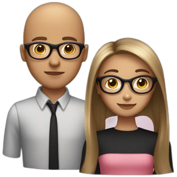 girl with bro2n long straight hair and black round glasses and bald boy emoji