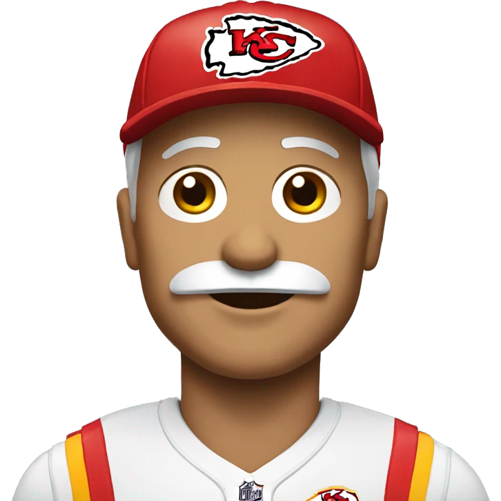 older man with mustache and Kansas City chiefs red cap emoji