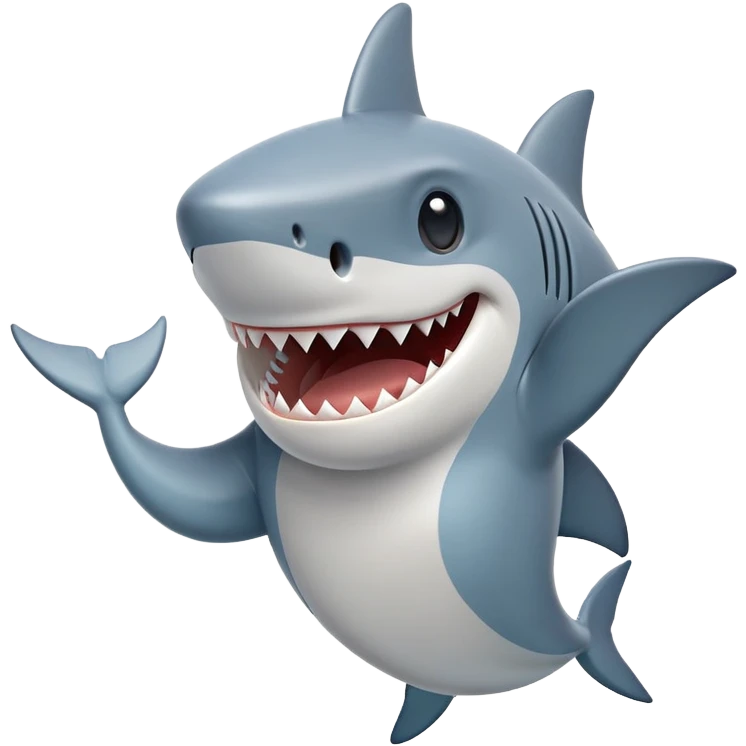 anthropomorphised shark walking upright waving hand emoji