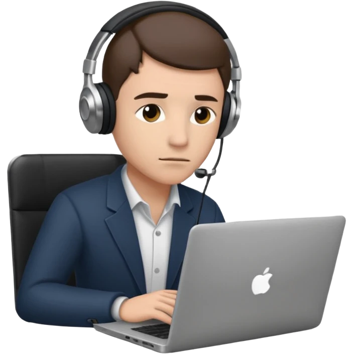 Agent looking at the laptop and headphones do not disturb emoji