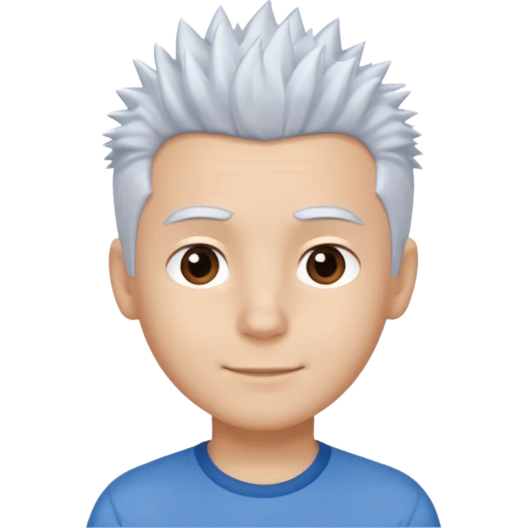 A light-skinned boy with soft, spiky white hair,, brown eyes, and a gentle smile. emoji