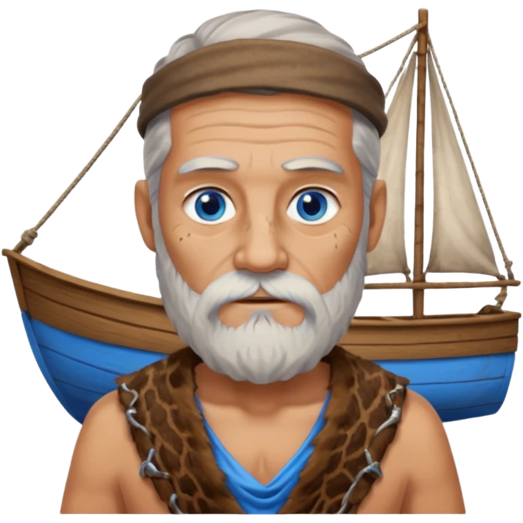 Ancient  man with animal skin clothes with boat  emoji