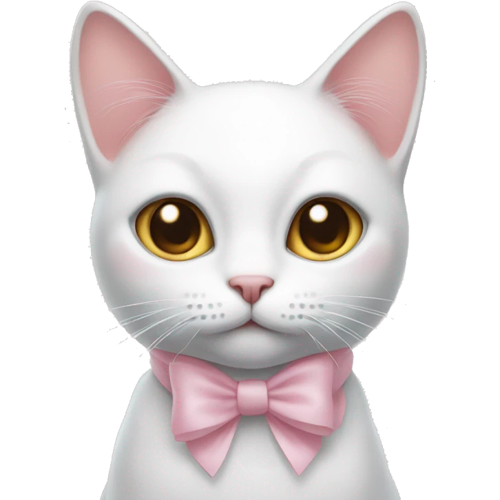 white cat with a light pink bow on its ears emoji