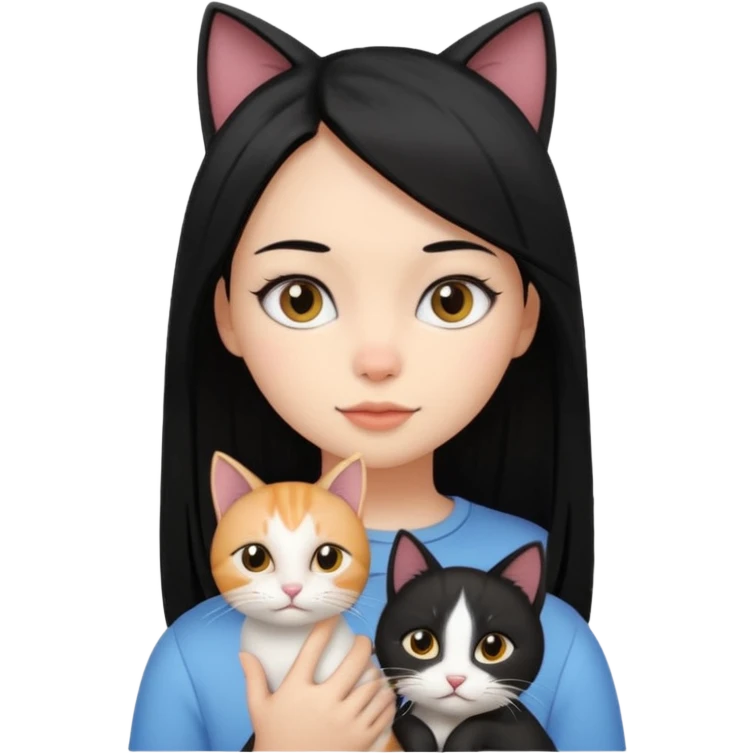Chica con cabello negro lacio con un gato  emoji