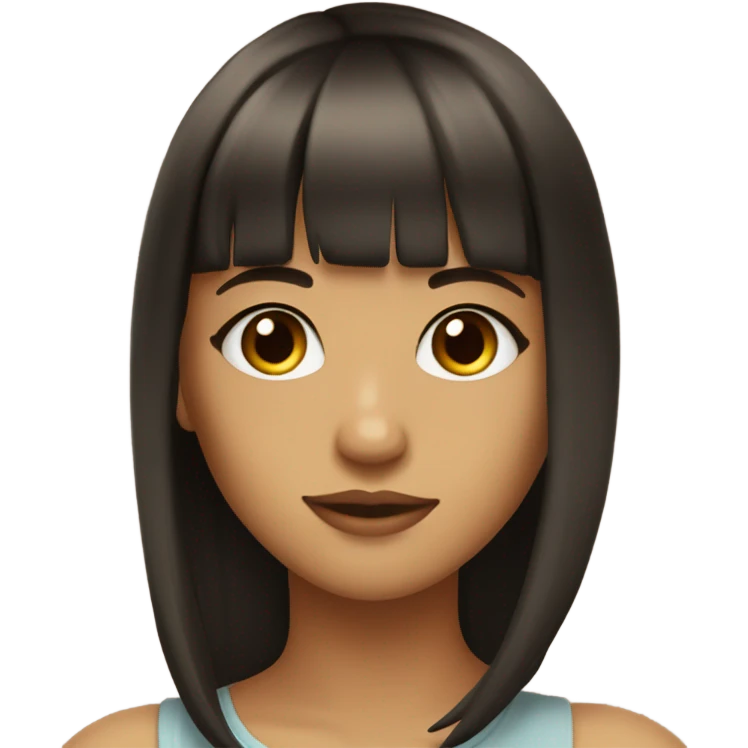 pretty light brown girl black striaght long hair makeup with bangs with brown eyes emoji
