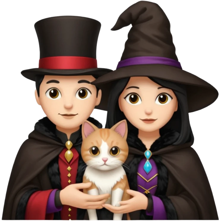magician couple and their pet cat emoji