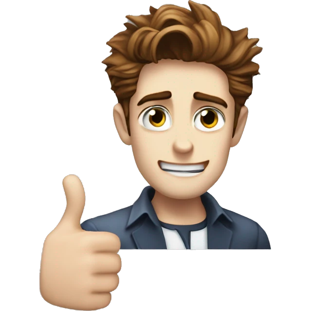 Edward Cullen saying okay in a nonchalant way, or not saying but signaling with a thumbs up, his facial expression is nonchalant and careless emoji