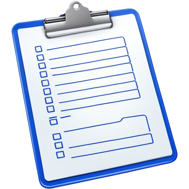 A clipboard with a checklist and metallic clip emoji