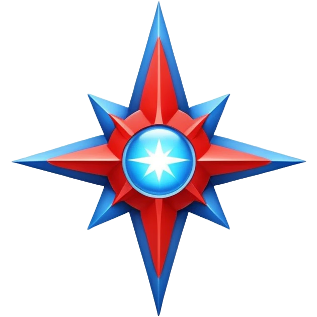 Blue morning star with red core, space navigation symbol emoji