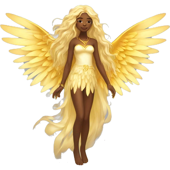 big wings, sun, gold, Beautiful, fairy, long hair emoji