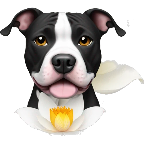 Black and white pitbull with lotus flower emoji