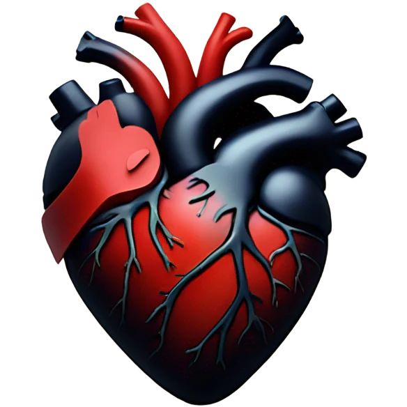 black anatomical heart with red wildflowers emoji