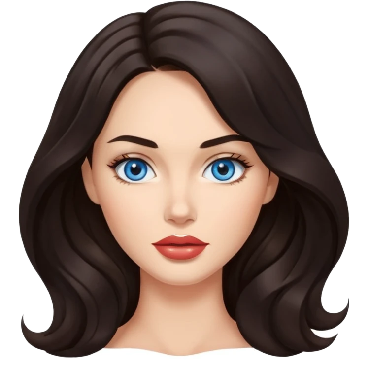 glamorous woman with wavy dark hair, blue eyes, inspired by Megan Fox emoji