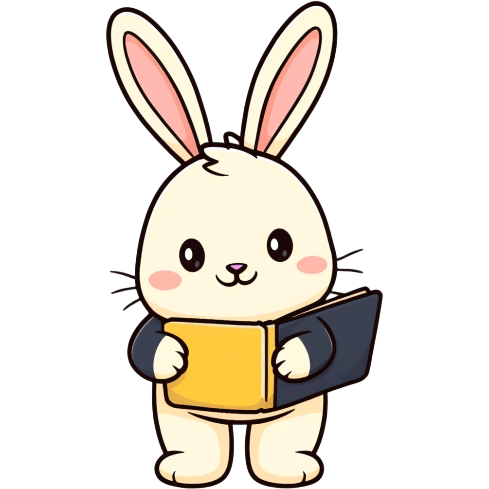 cream bunny writing in planner, standing, cartoonish sticker style emoji