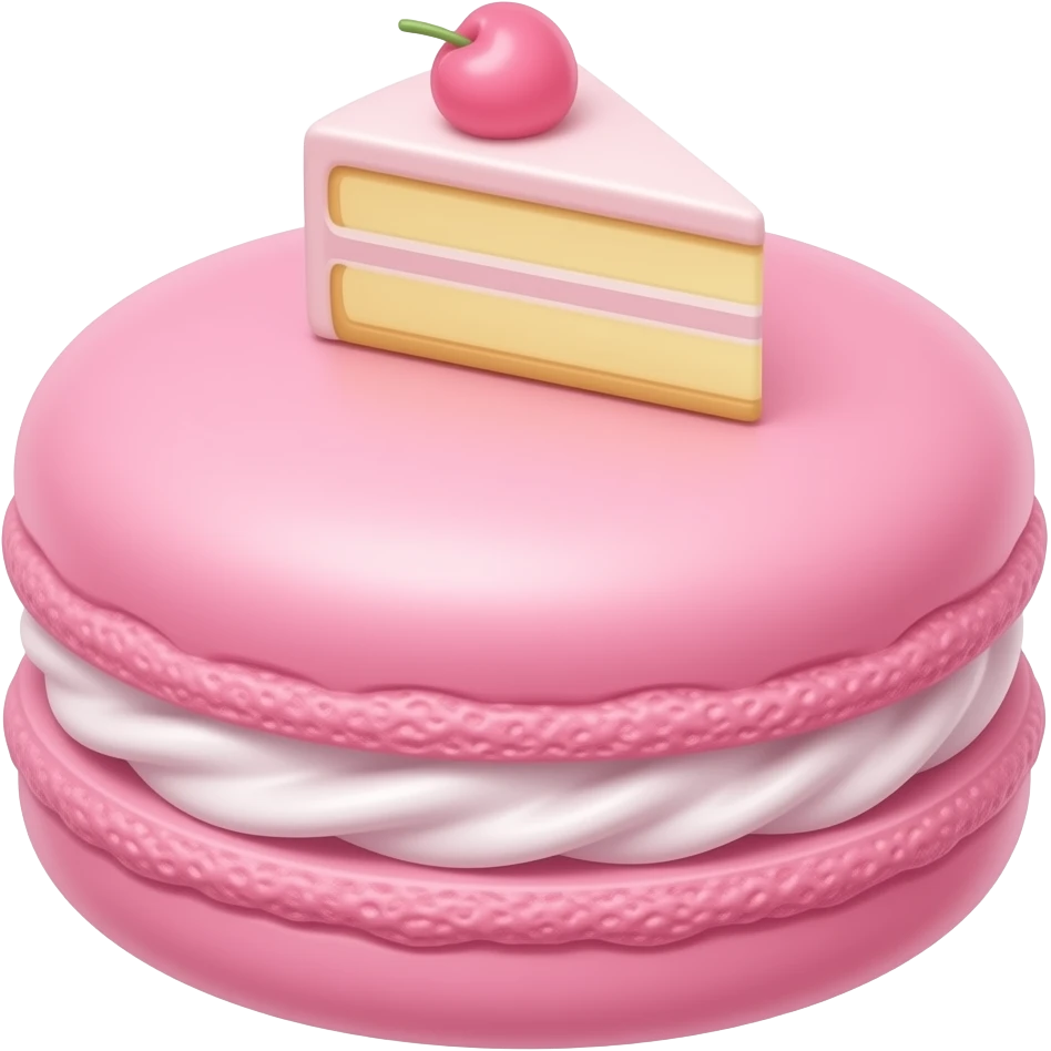 A macaroon with a cake slice in a Barbie-inspired pastel barbie colour emoji