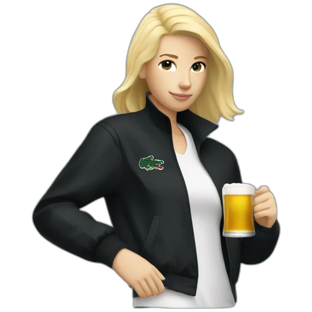Lacoste blond friends woman drinking beer with black windbreaker emoji