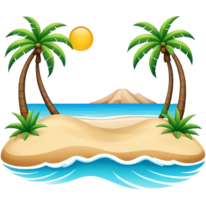 Sanya tropical beach Hainan Island with palm trees, simplified emoji style with bold outlines and bright colors, cartoon style beach with blue water emoji