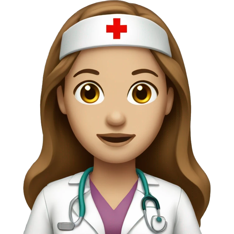 Nurse with long brown hair fair skin emoji