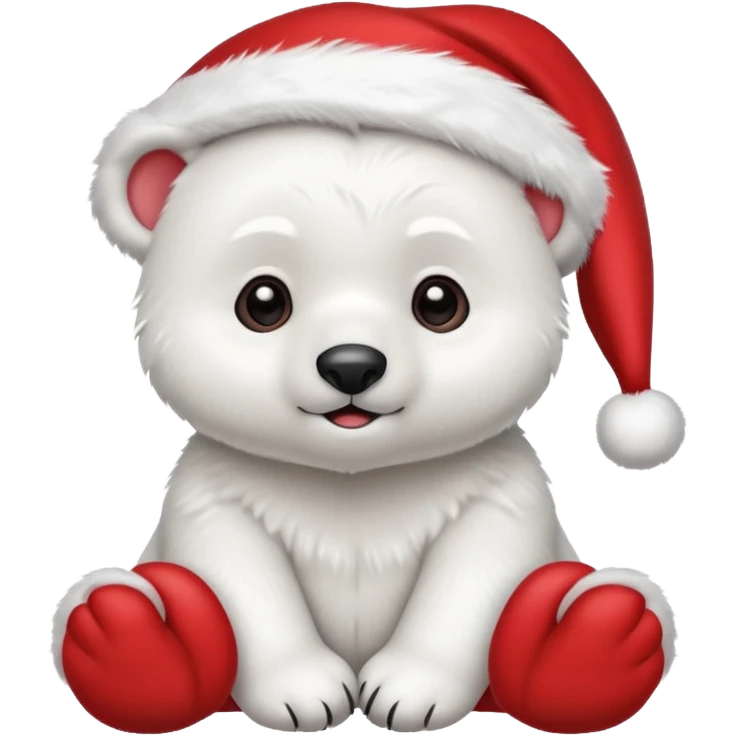 baby polar bear wearing red hat of santa claus emoji