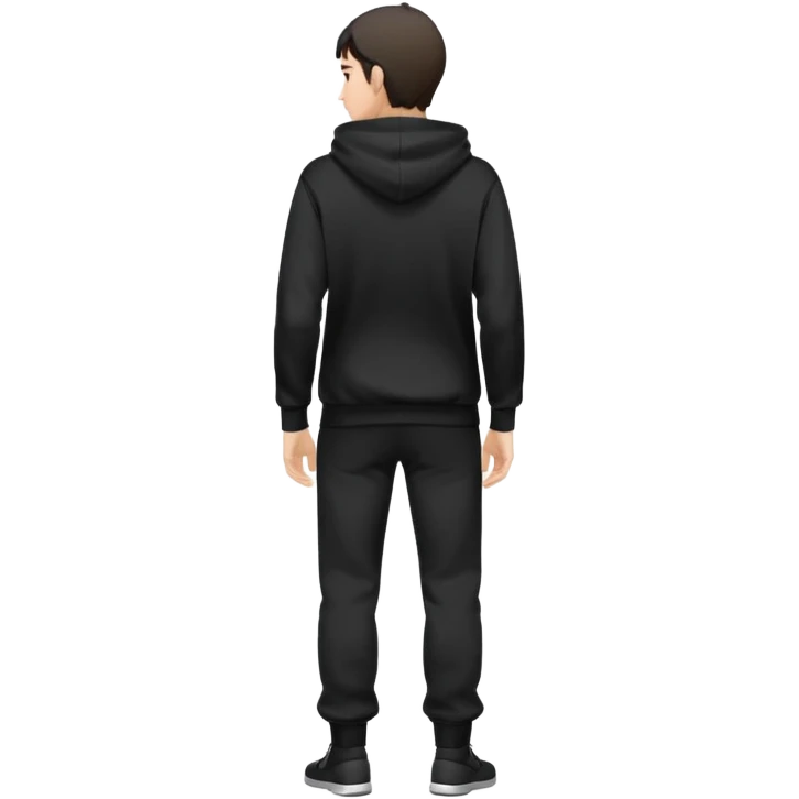 fullbody Mysterious shy caucasian man in black hoodie, hands in pockets and black pants rear backview emoji