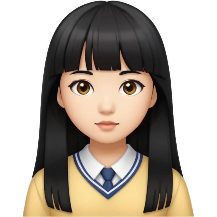 schoolgirl with Asian skin tone, long black hair, and straight cut bangs emoji