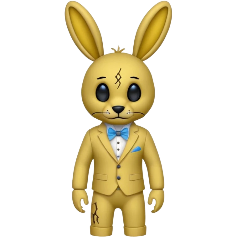 springtrap yellow damage hare suit with hare ears blue eyes with strands of 3C hair size of a small toothpick sttcking up emoji