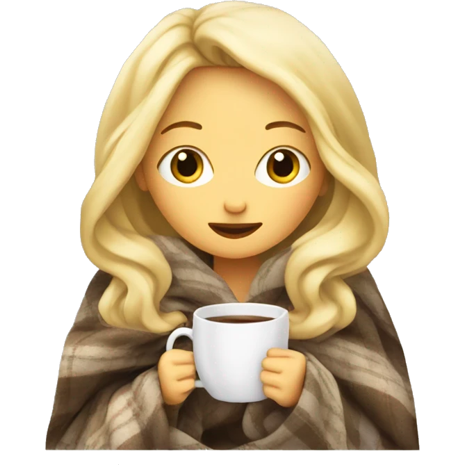 blonde girl inside a blanket sipping coffee eyes closed emoji