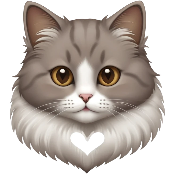 Grey Brown cat with a white heart emoji
