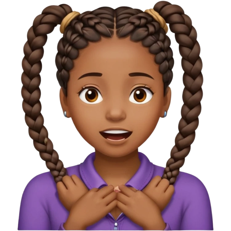Black girl with braids and her hands crossed around her neck with her mouth open emoji