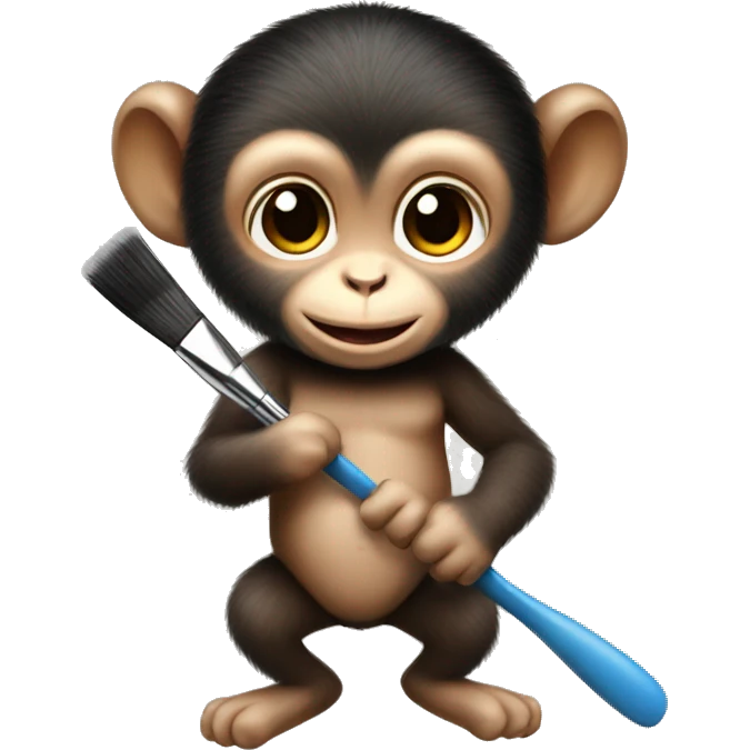 a baby monkey with a brush emoji