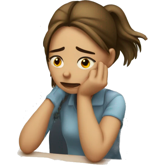 A girl doing her assessment but crying and stressed emoji