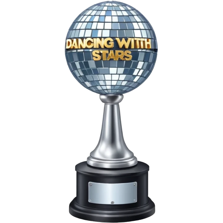 Tall Competition trophy with a silver disco ball on top that says “Dancing With The Stars” emoji