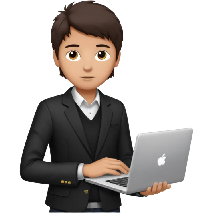 a tan boy with messy dark brown hair. Wearing a blazer and carrying a lapotop. watch on wrist emoji