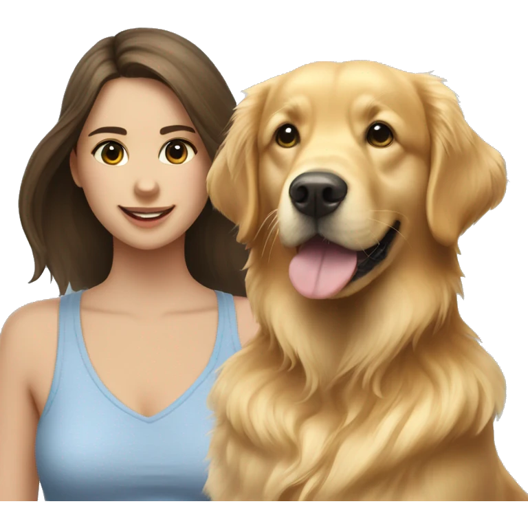 golden retriever next to brunette girl  emoji