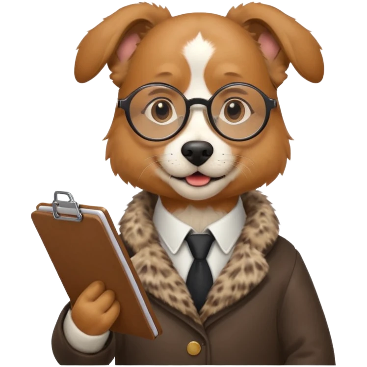 Friendly dog with clipboard and pen, wearing round spectacles.
 emoji