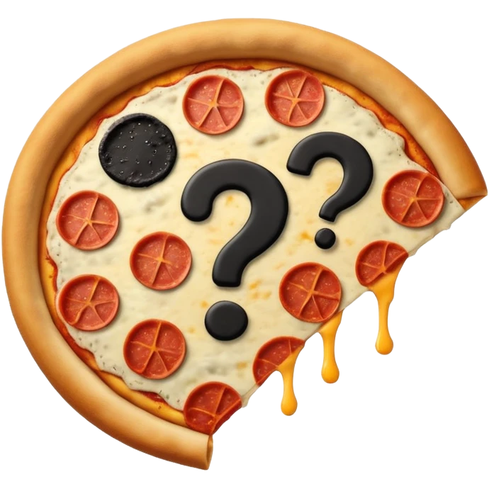 mystery pizza, black full filled in black pizza outline with a question mark on it emoji