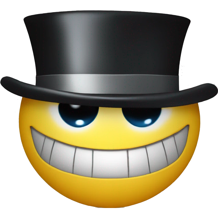 A smiley face with a top hat with long eyes emoji