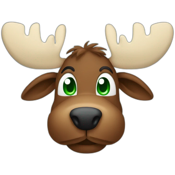 reate my future mascot, a moose who seems friendly, and trustworthy He must be brown with big round green eyes. emoji